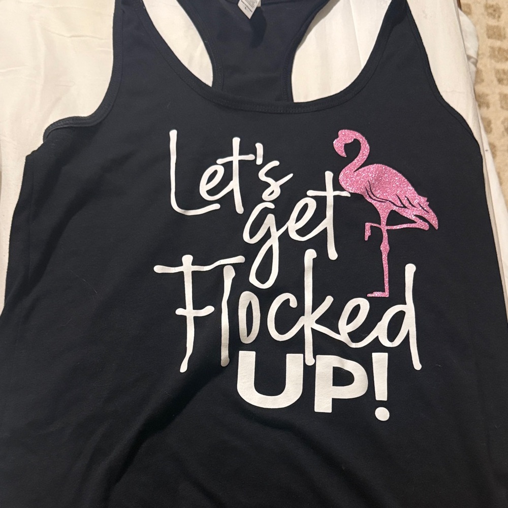 Black Tank Top with Pink Flamingo Print
